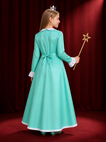Kids' Peach Princess Costume Set - Dress with Crown, Brooch, Earrings & Magic back view