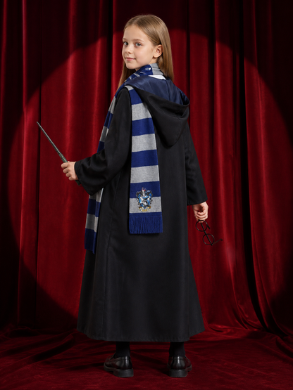 Wizard Robe Costume Set with Tie, Scarf, Glasses & Magic Wand - Unisex Halloween back view