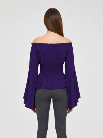 Off-Shoulder Top with Long Flared Sleeves