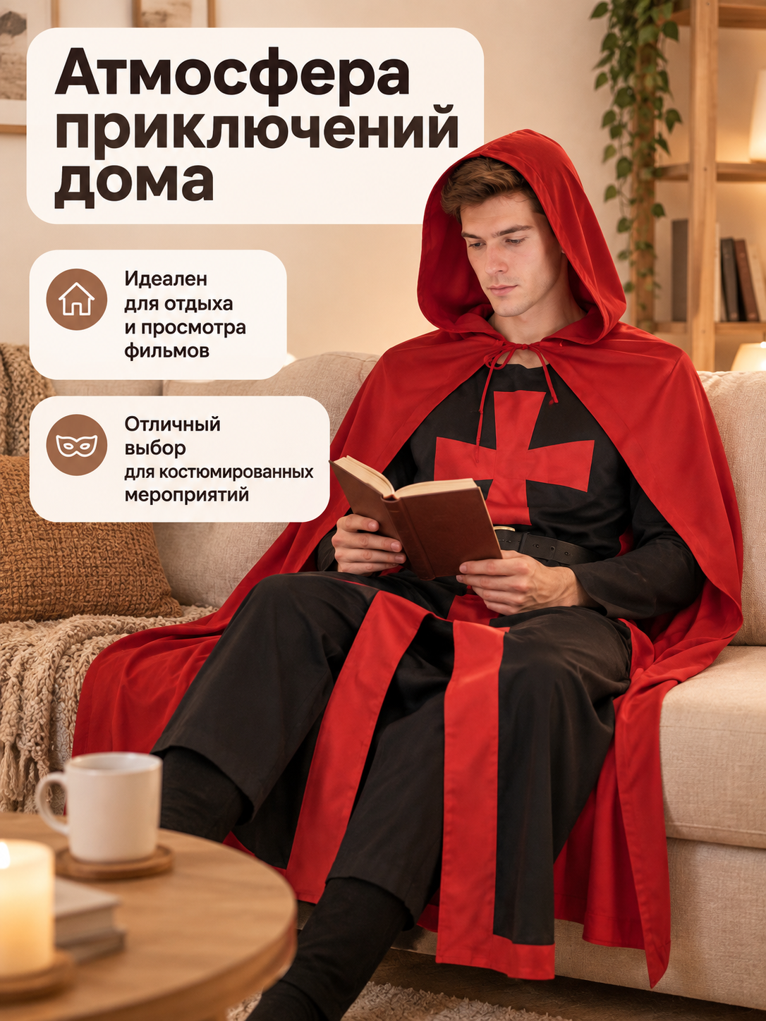 Medieval Templar Costume with Cape back view