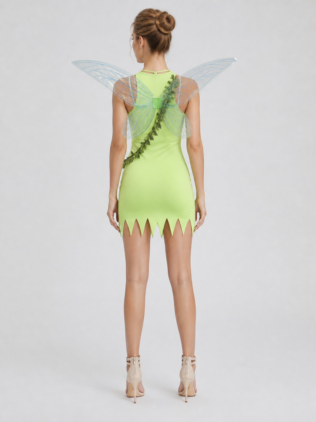 Green Fairy Costume with Wings for Halloween, Size M-XL back view