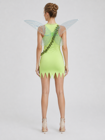 Green Fairy Costume with Wings for Halloween, Size M-XL back view
