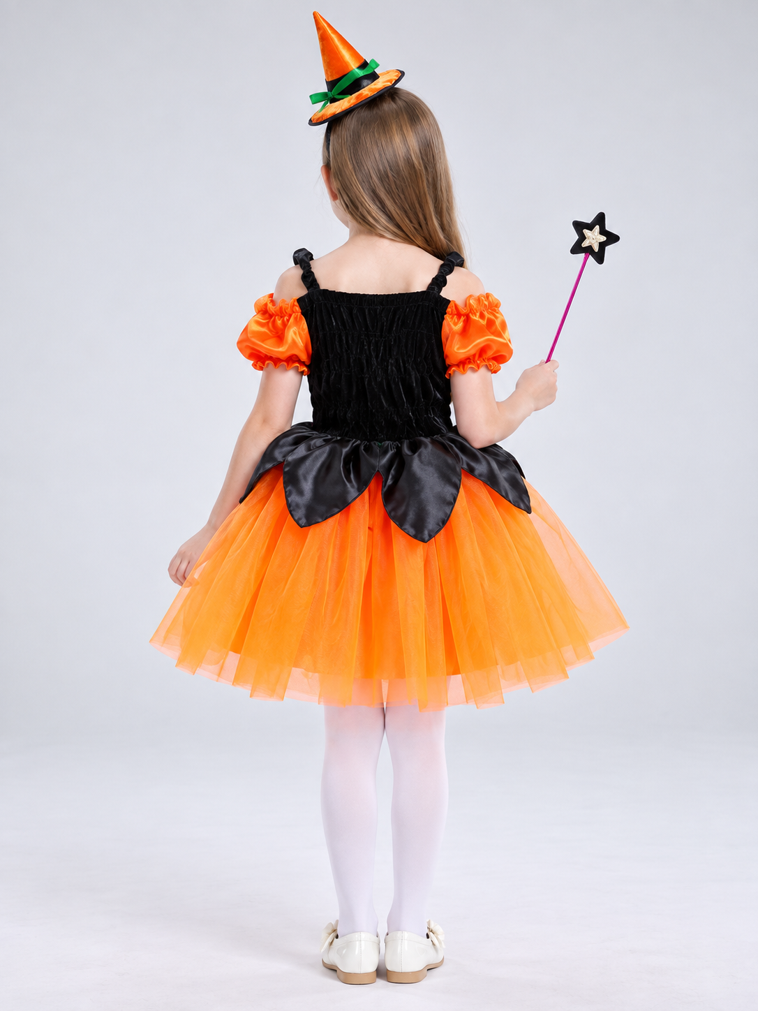 Witch Halloween Costume with Dress, Hat, and Wand