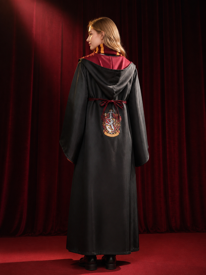 Wizard Costume Set, Long Robe Cloak With Red-Gold Striped Scarf, Halloween back view