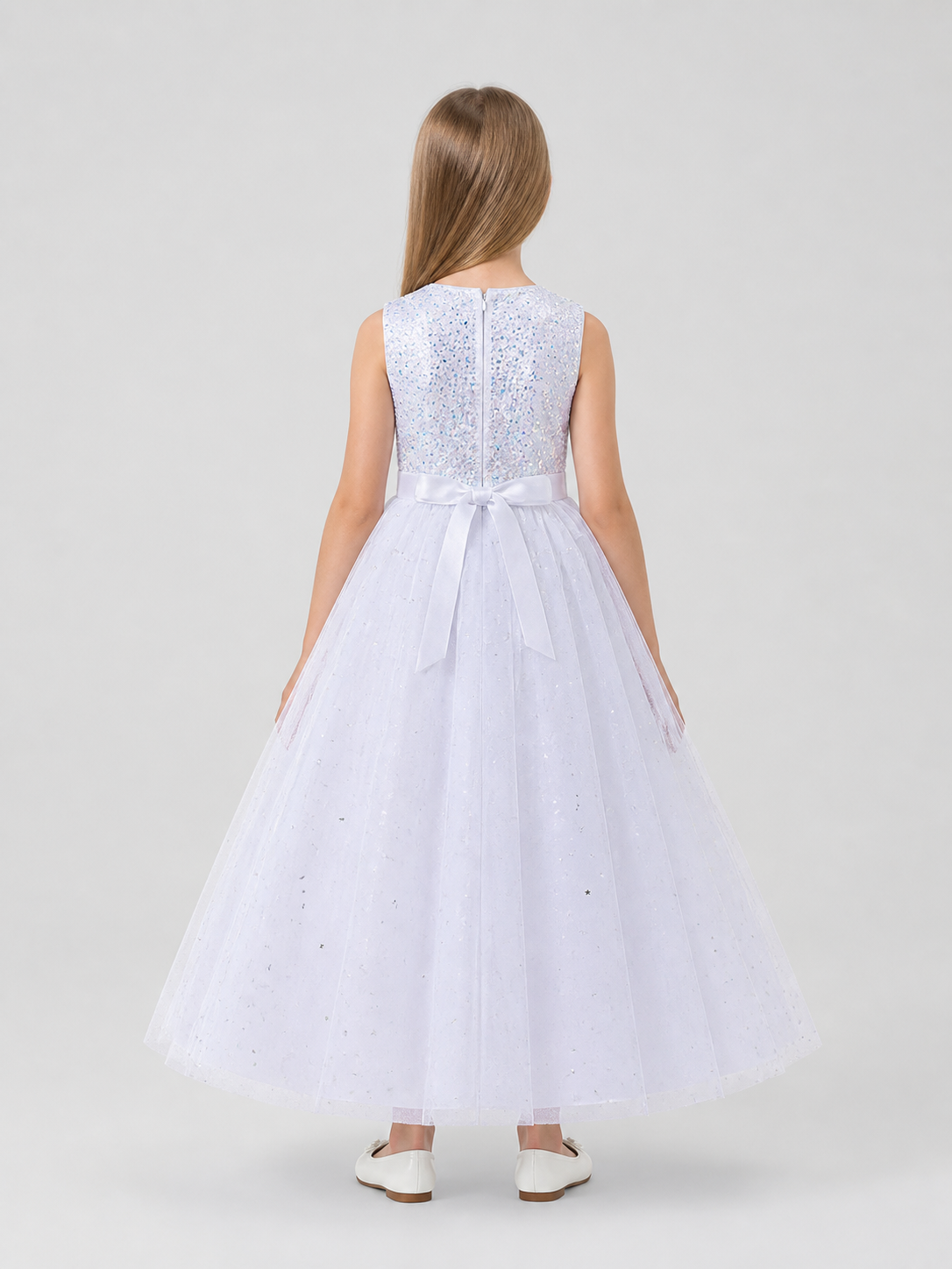 Long Princess Dress with Sequins and Pattern back view