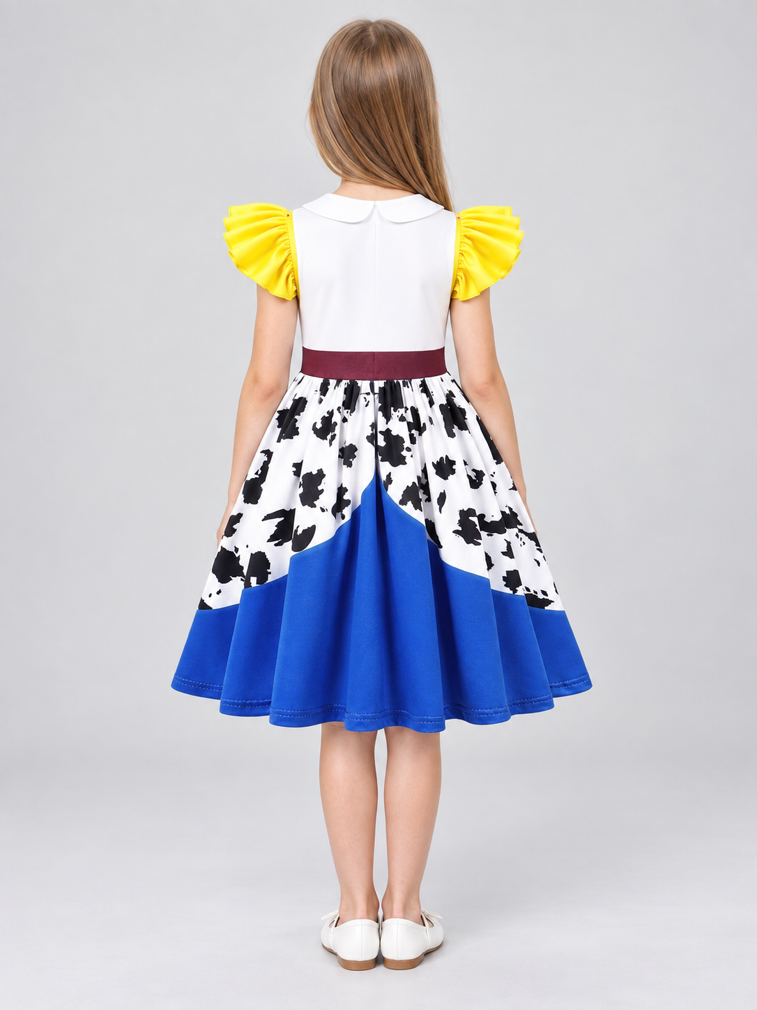 A-Line Children's Dress with Yellow Puff Sleeves back view