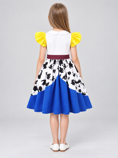 A-Line Children's Dress with Yellow Puff Sleeves back view