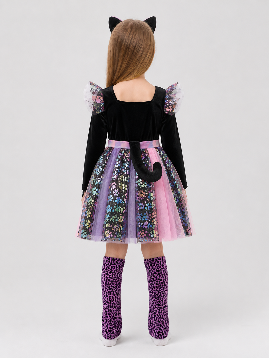 Children's Cat Carnival Dress with Ears and Tail back view