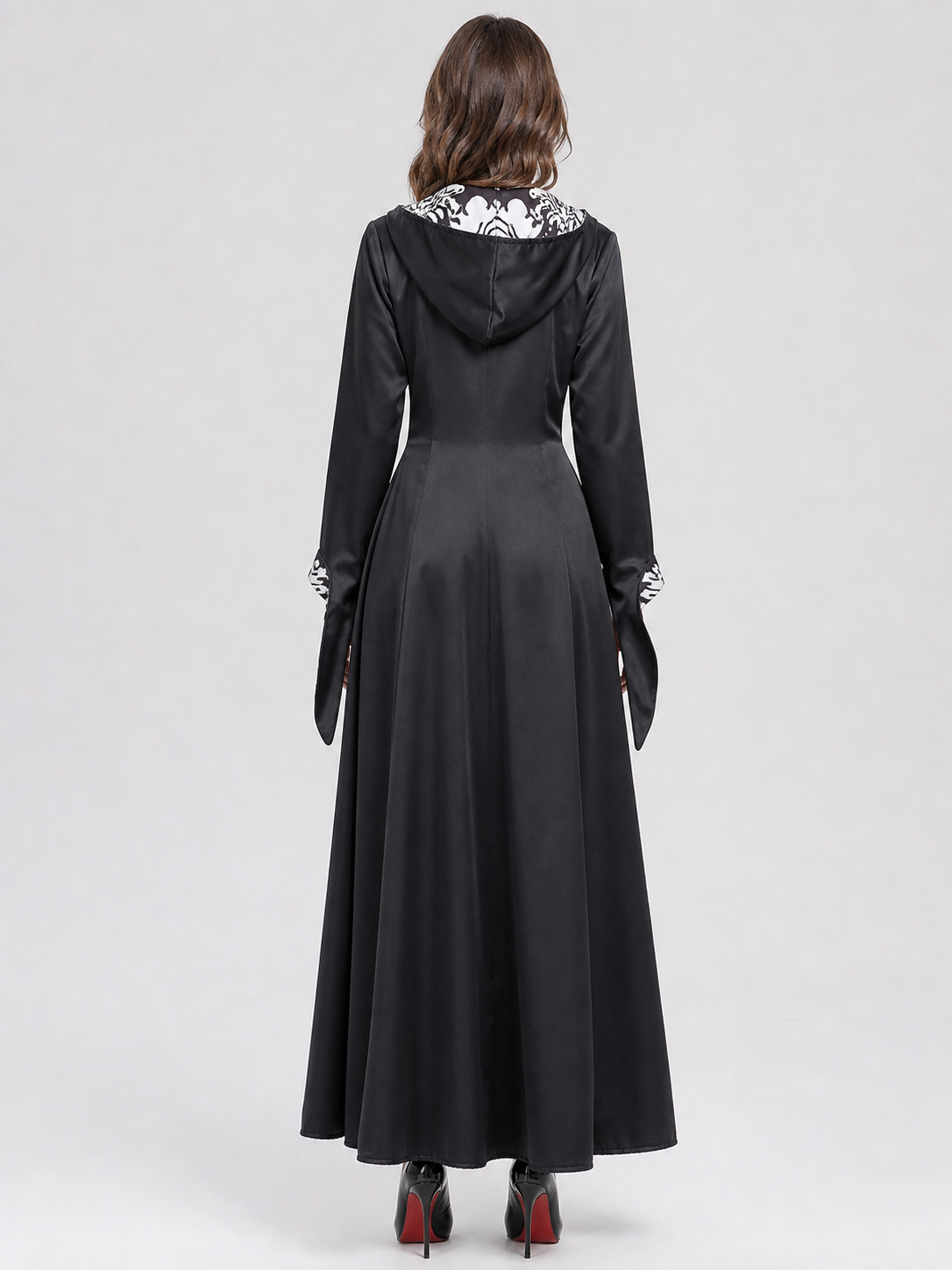 Long Gothic Hooded Dress with Lace-Up Detail
