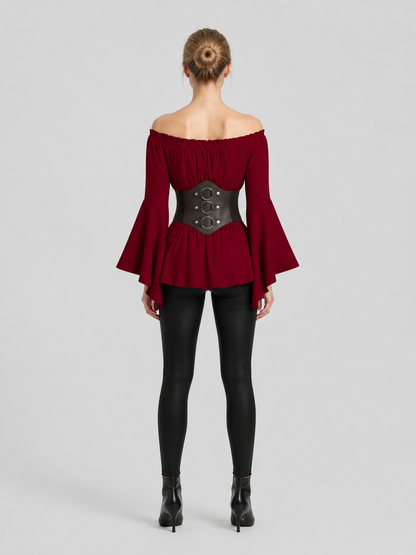 Burgundy Blouse with Black Belt, Pirate Cosplay back view