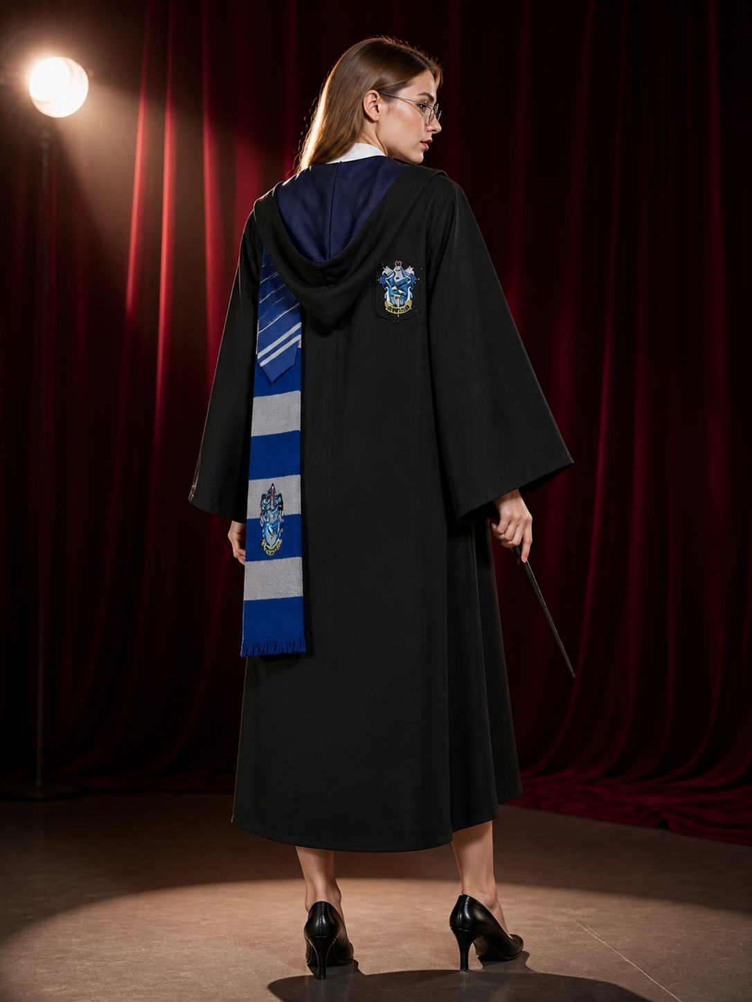 Ravenclaw Wizard Costume with Hood for Cosplay back view