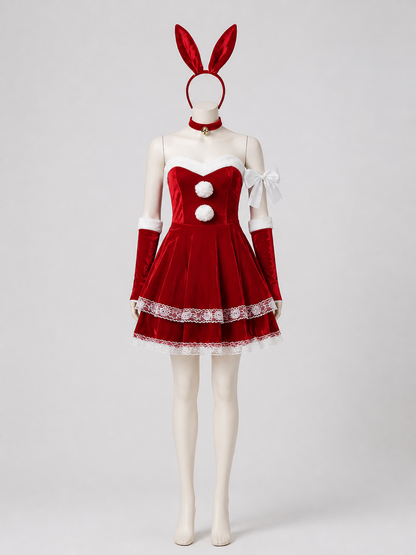New Year's Costume with Dress and Bunny Headband back view