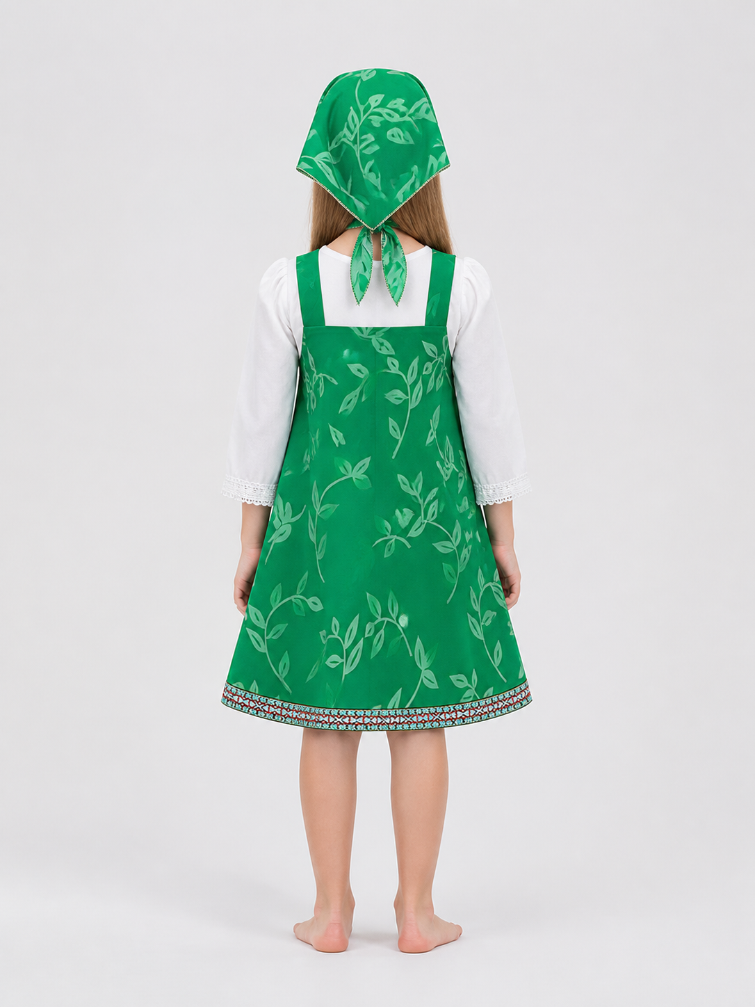 Children's Masha Costume: Dress with Headscarf for a School Performance back view