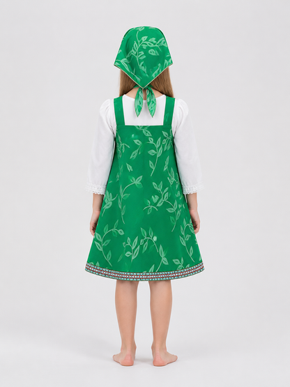 Children's Masha Costume: Dress with Headscarf for a School Performance back view