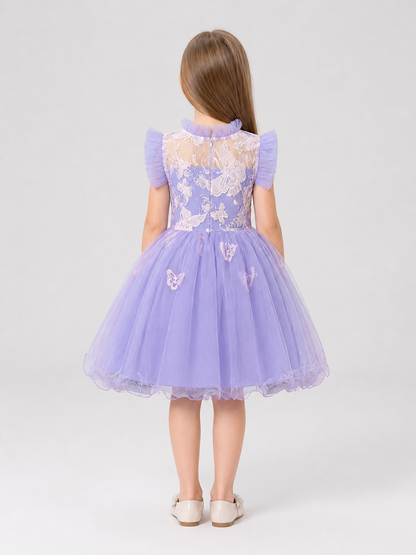 Festive Dress with Full Skirt, Flowers, and Butterflies back view