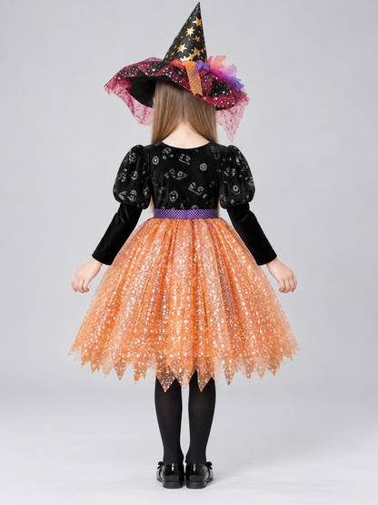 Children's witch costume with hat back view