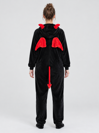 Hooded Pajama Jumpsuit with Red Wings