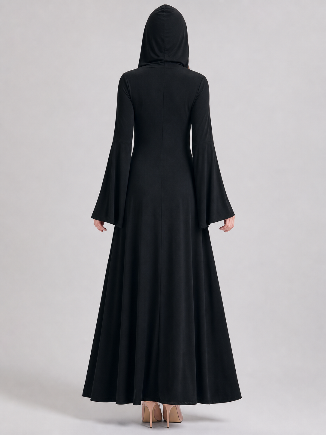Black Gothic-Style Dress with Hood and Lacing