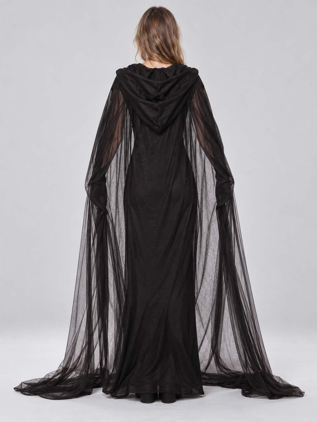Vampire Halloween Costume with Hood and Mesh, Black