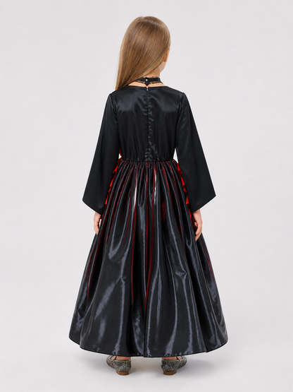 Girls' Halloween witch dress with red stripes back view