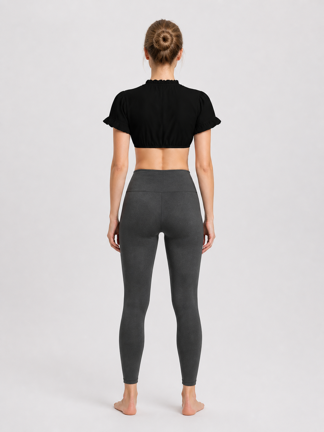 Cropped Black Top with Puff Sleeves back view