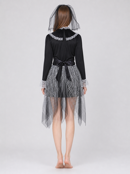 Gothic carnival dress with veil, black