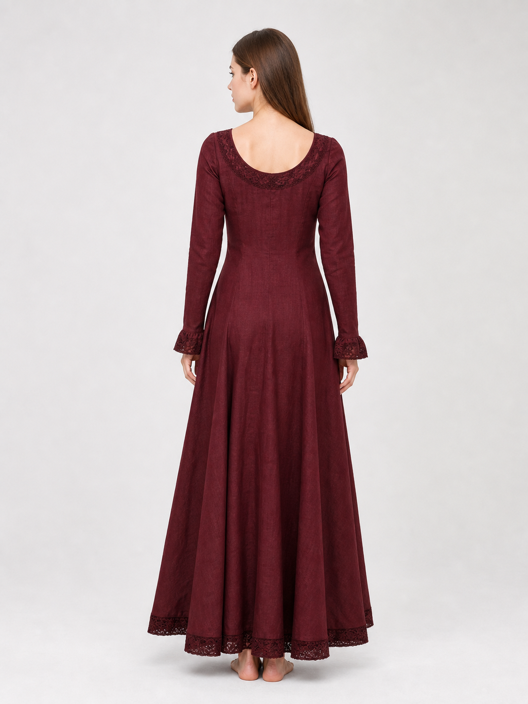 Black Medieval Maxi Dress with Long Sleeves