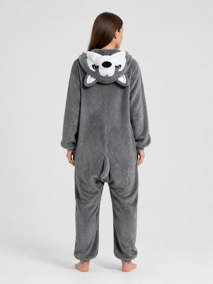 Husky Flannel Hooded Pajama Jumpsuit back view