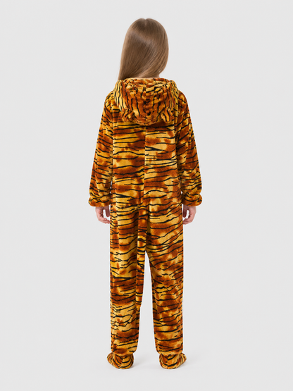Children's Tiger Costume, Orange-and-Black Jumpsuit back view