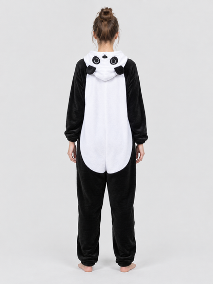 Cartoon Black and White Hooded Pajama Jumpsuit