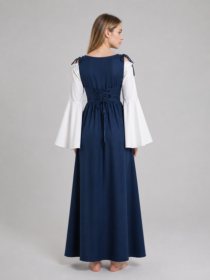 Dark Blue Medieval Dress with a Corset Bodice back view