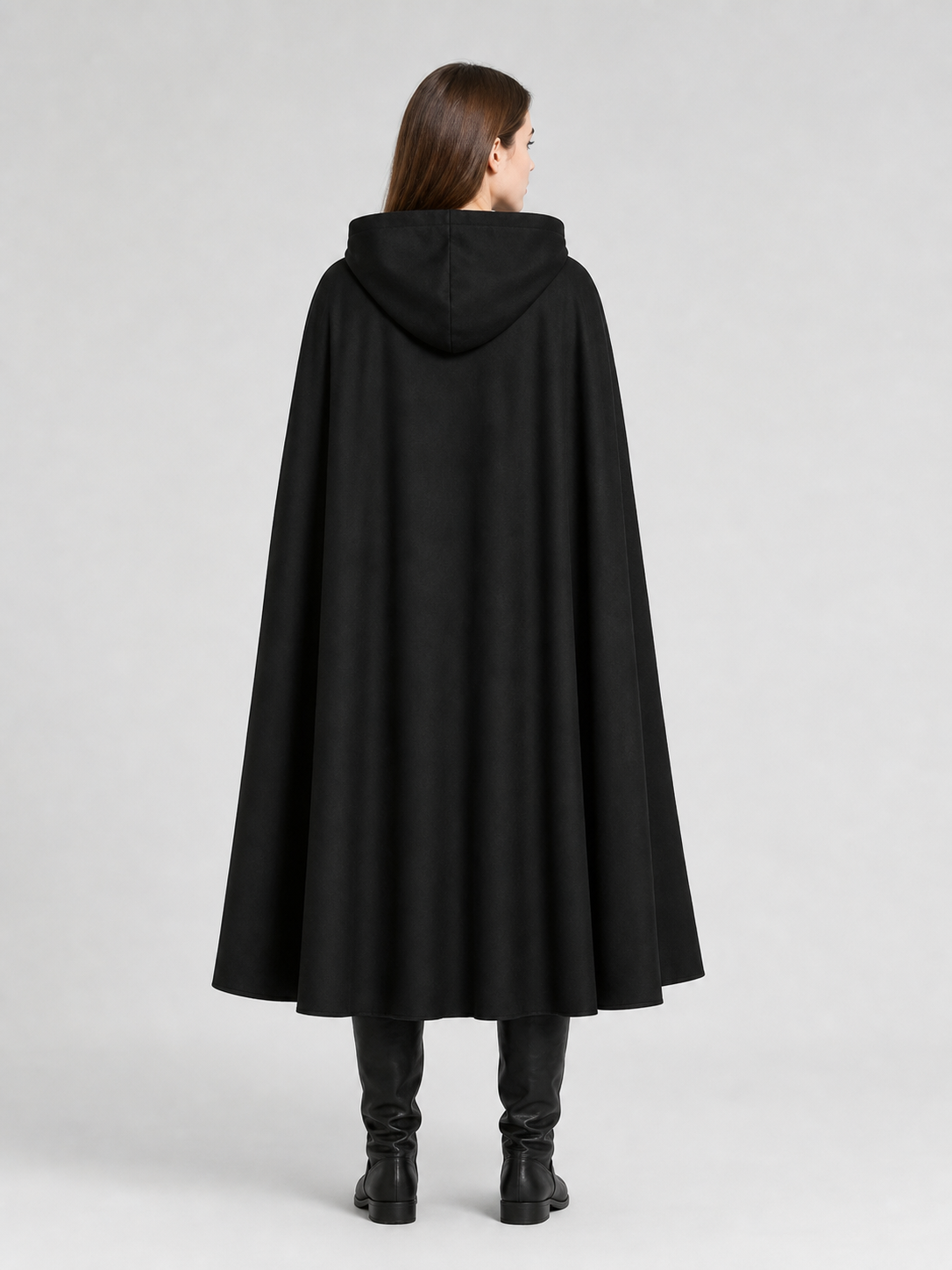 Long black hooded carnival cloak
