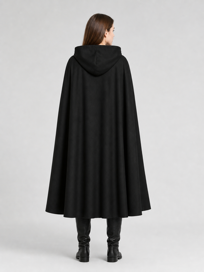 Long black hooded carnival cloak