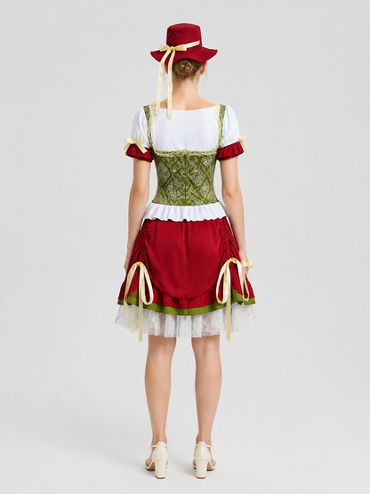 Oktoberfest Costume, Top, Skirt, Hat, and Ribbons back view