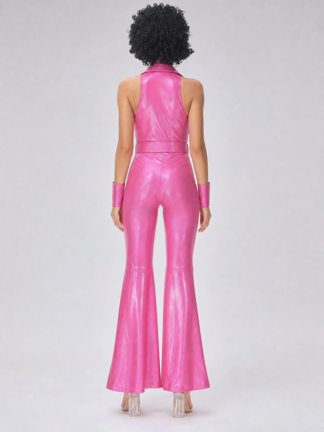 Pink 1980s-Style Flared Jumpsuit