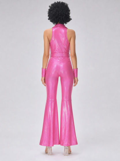 Pink 1980s-Style Flared Jumpsuit