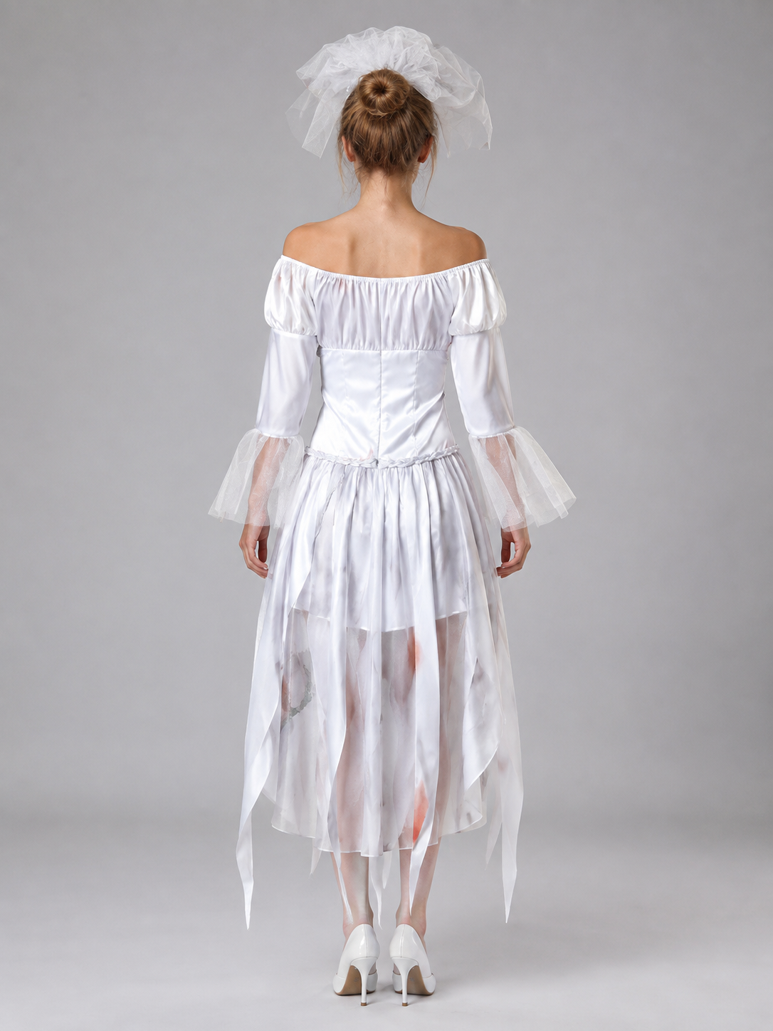 Ghost Bride Costume with Layered Skirt back view
