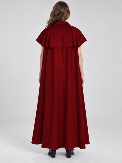 Burgundy Cape Cloak with Collar and Short Capelet
