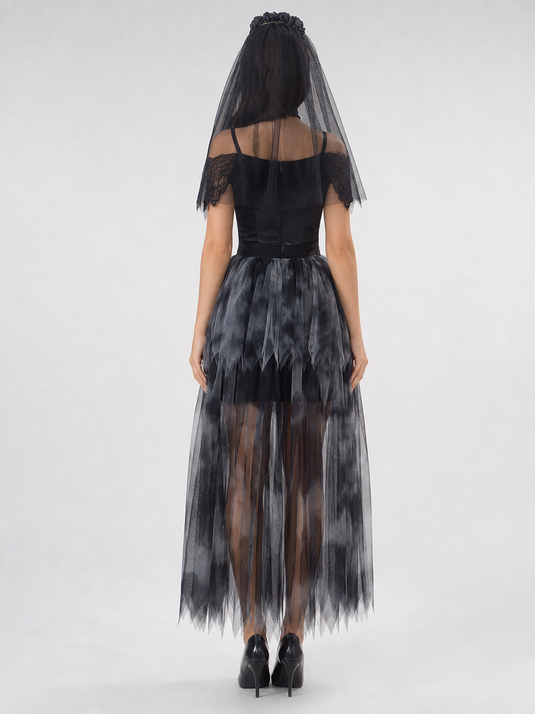 Gothic Black Dress with Veil for Cosplay