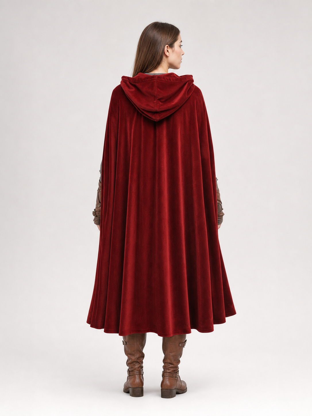 Burgundy Medieval Hooded Costume Cloak