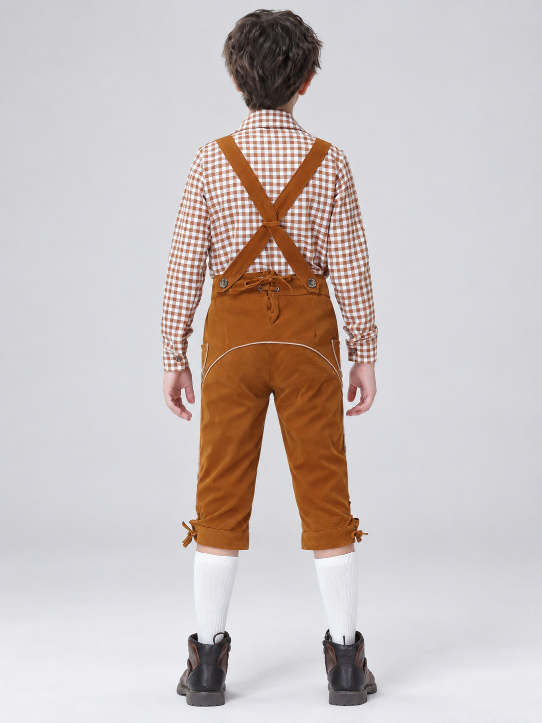Kids' Plaid Bavarian-Style Costume with Embroidery