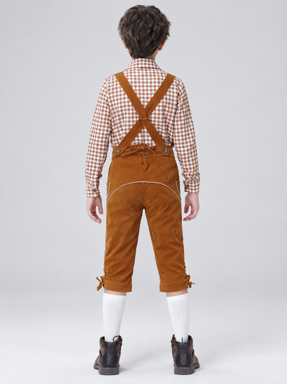 Kids' Plaid Bavarian-Style Costume with Embroidery