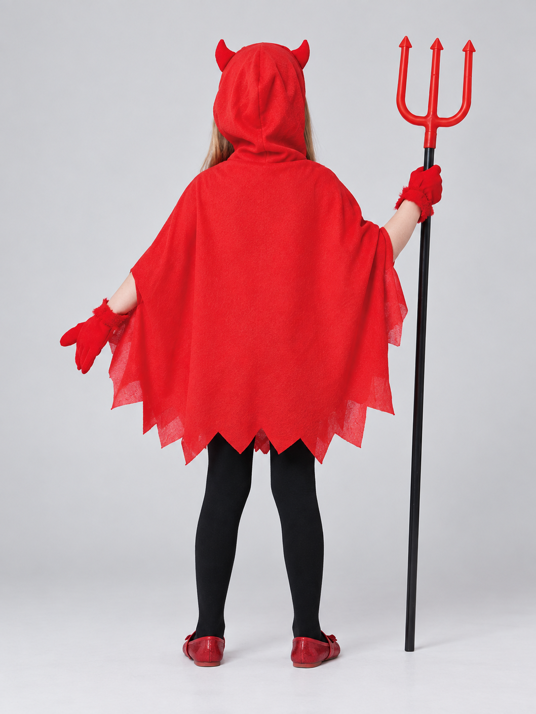 Devil Costume with Hood and Trident back view