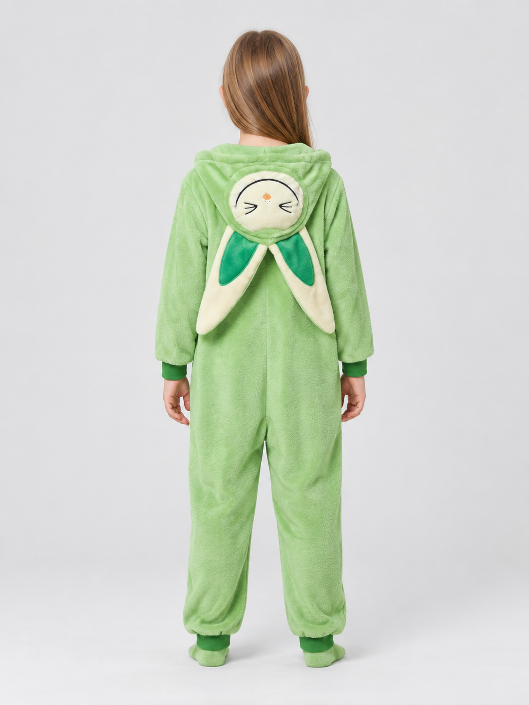 Kids' Bunny Ear Hooded Pajama Jumpsuit with Appliqué