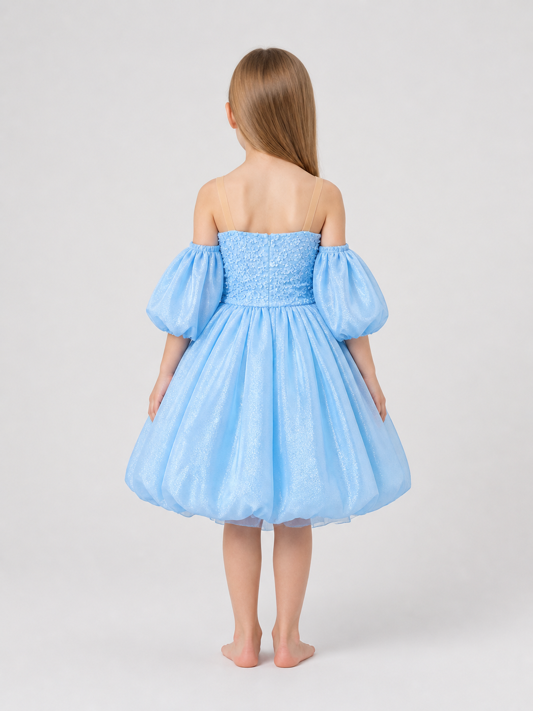 Children’s Dress with a Full Skirt and Floral Detail back view