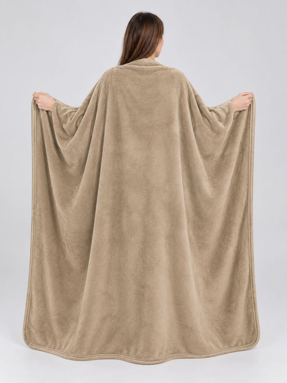 Khaki Flannel Blanket with Binding, Soft, All-Season