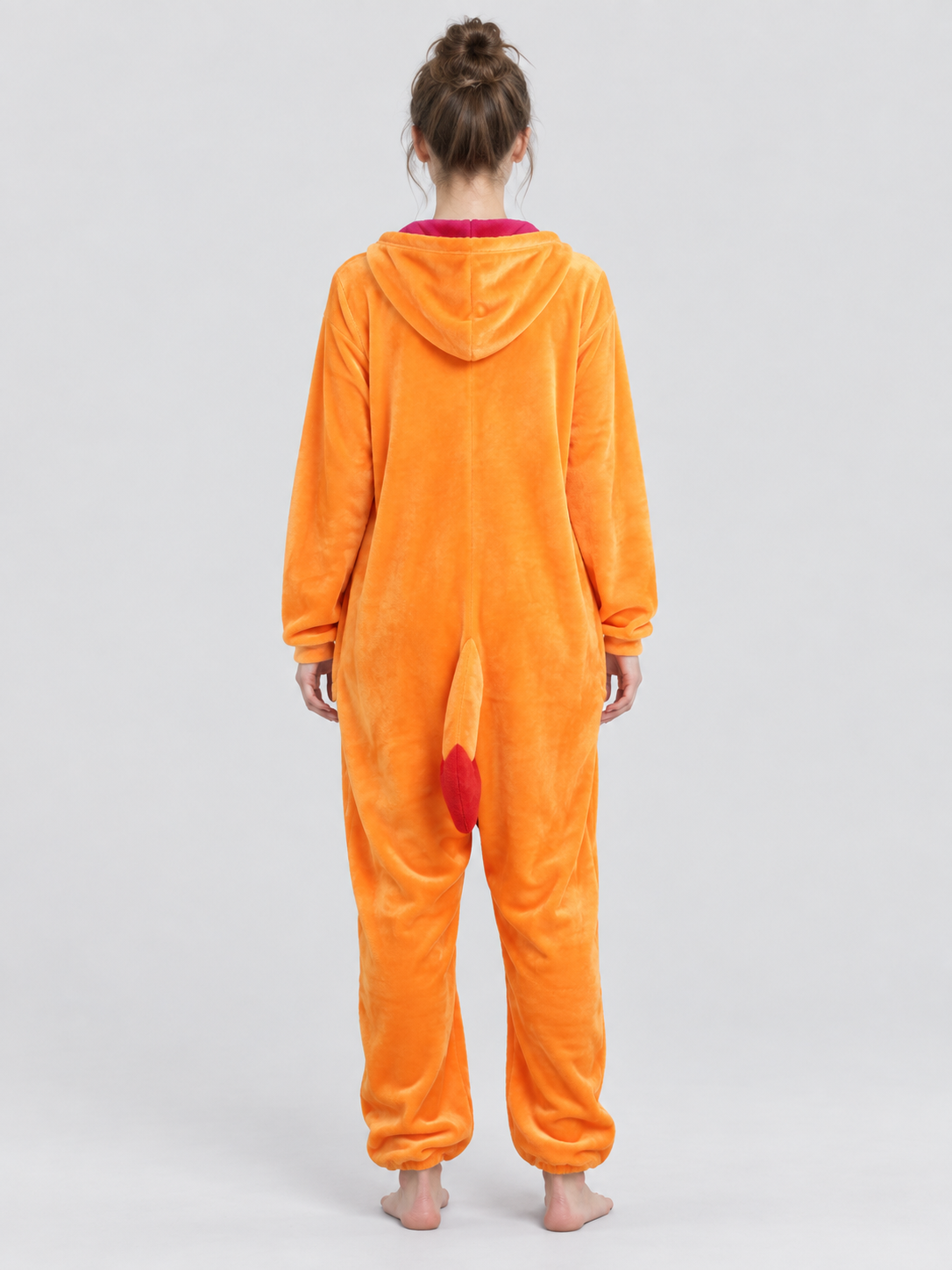 Orange Hooded Pajama Jumpsuit with Light-Colored Panel