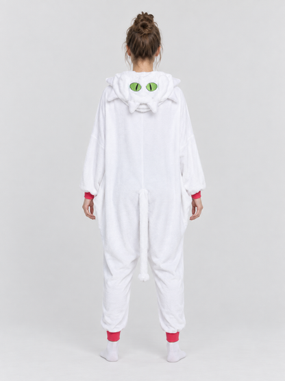 White Insulated One-Piece Pajama with Hood and Ears