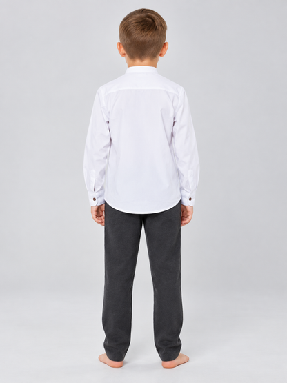 Kids' White Polyester Long-Sleeve Shirt