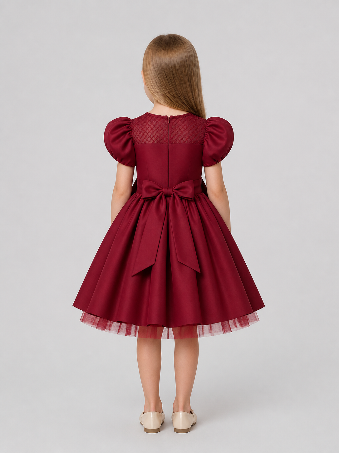 Princess Dress with Full Skirt and Puff Sleeves back view